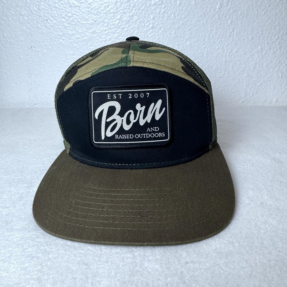 Born and Raised Outdoors‎ Hat Camo Black Mesh Back Trucker Cap SnapBack Camping